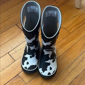Bogs Kids Black & White Cow Pattern Rain Boots